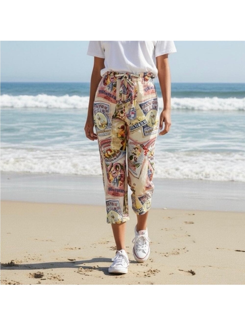 Jams World S Printed Tie-Waist Cropped Pants